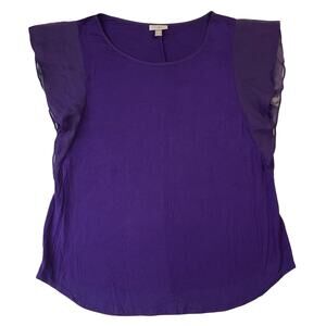 Roz & Ali Women Blouse Size 1X Purple Scoop Neck Pullover Sheer Sleeve Rayon